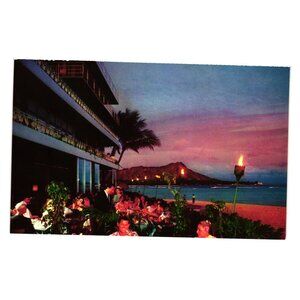 Vintage Hawaii Postcard Reef Hotel Diamond Head Luau Scene Mike Roberts Unused